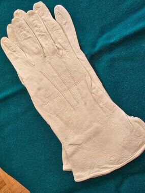 Vintage English Doeskin Gloves Cream Leather Perforated Mid Century Dress Gloves